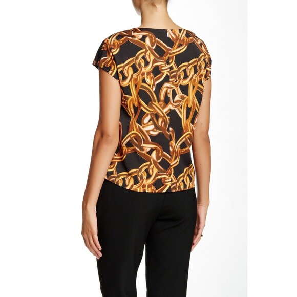 Gorgeous TRINA TURK "Carola Blouse" Chain Print Cap Sleeve Crew Neck Blouse P - Picture 2 of 10